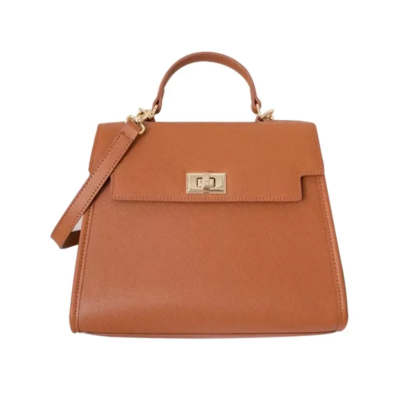 2023 New Women's High-end Genuine Leather Handbag Single Shoulder Slant Cross Niche Commuting Small Square Bag Soft Top-handle