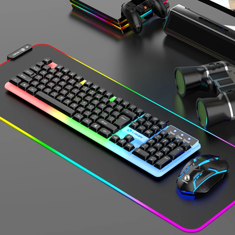 Mechanical Keyboard And Mouse Set Hot-Swappable Gaming Wired Keyboard RGB Light For Mac Windows Computer PC Gamers Laptop Office