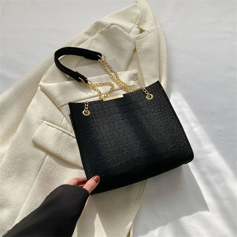 Solid Color Ladies New Tide Fashion Crossbody Large Capacity Crocodile Print Shoulder Bag Girls Casual Handbag Bags for Women