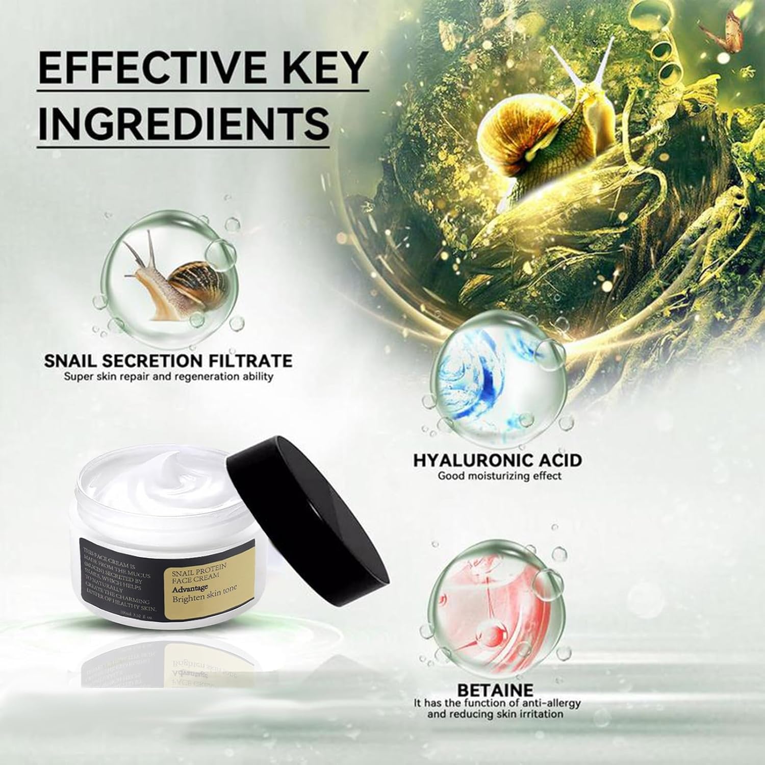 Snail Mucin Essence, Snail Face Cream, Anti Wrinkle Face Cream, Hydrating Hyaluronic Acid Serum for Face Skin Care, Day & Night Face Cream with Brightening & Lifting & Anti Wrinkle