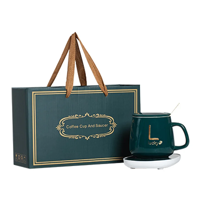 Warm cup 55 degree heating constant temperature cup coffee and milk heater ceramic mug gift set constant temperature cup