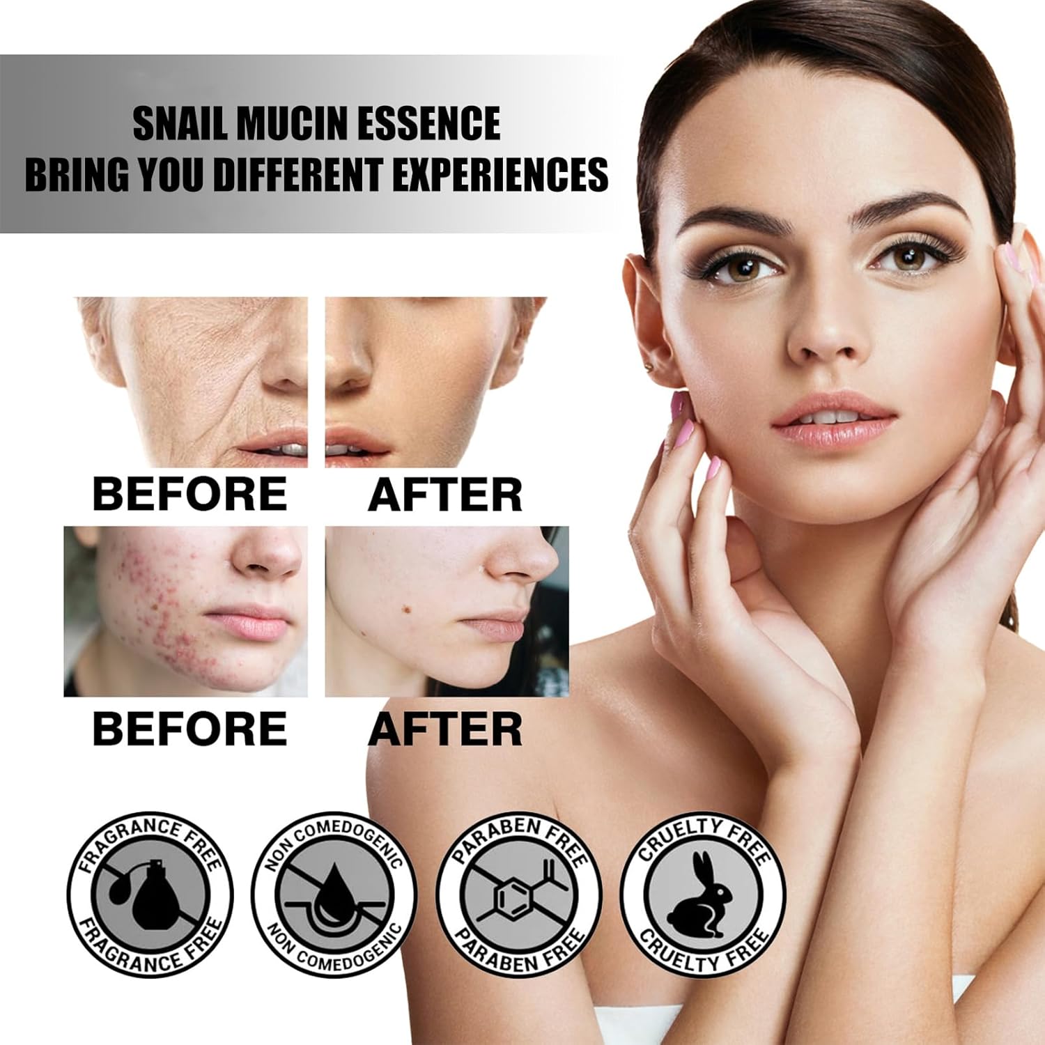 Snail Mucin Essence, Snail Face Cream, Anti Wrinkle Face Cream, Hydrating Hyaluronic Acid Serum for Face Skin Care, Day & Night Face Cream with Brightening & Lifting & Anti Wrinkle