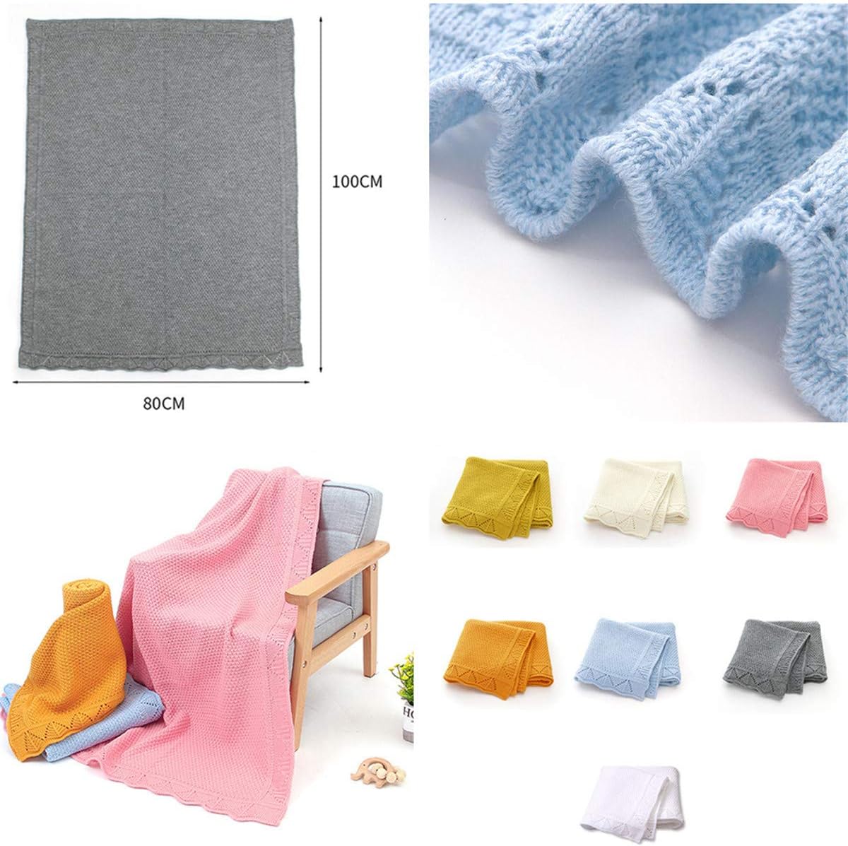 Surwin Baby Knitted Soft Blanket for Newborn, Warm Swaddle Wrap Stroller Cover Nursing Blanket Sleep Sack Stroller, Birthday Gift for Kids Boys and Girls (80x100cm,Sky blue)
