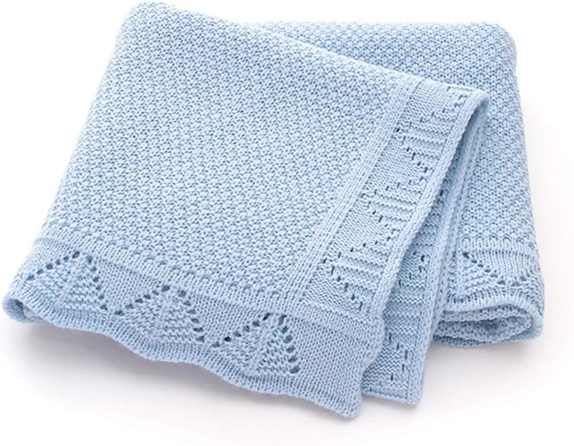 Surwin Baby Knitted Soft Blanket for Newborn, Warm Swaddle Wrap Stroller Cover Nursing Blanket Sleep Sack Stroller, Birthday Gift for Kids Boys and Girls (80x100cm,Sky blue)