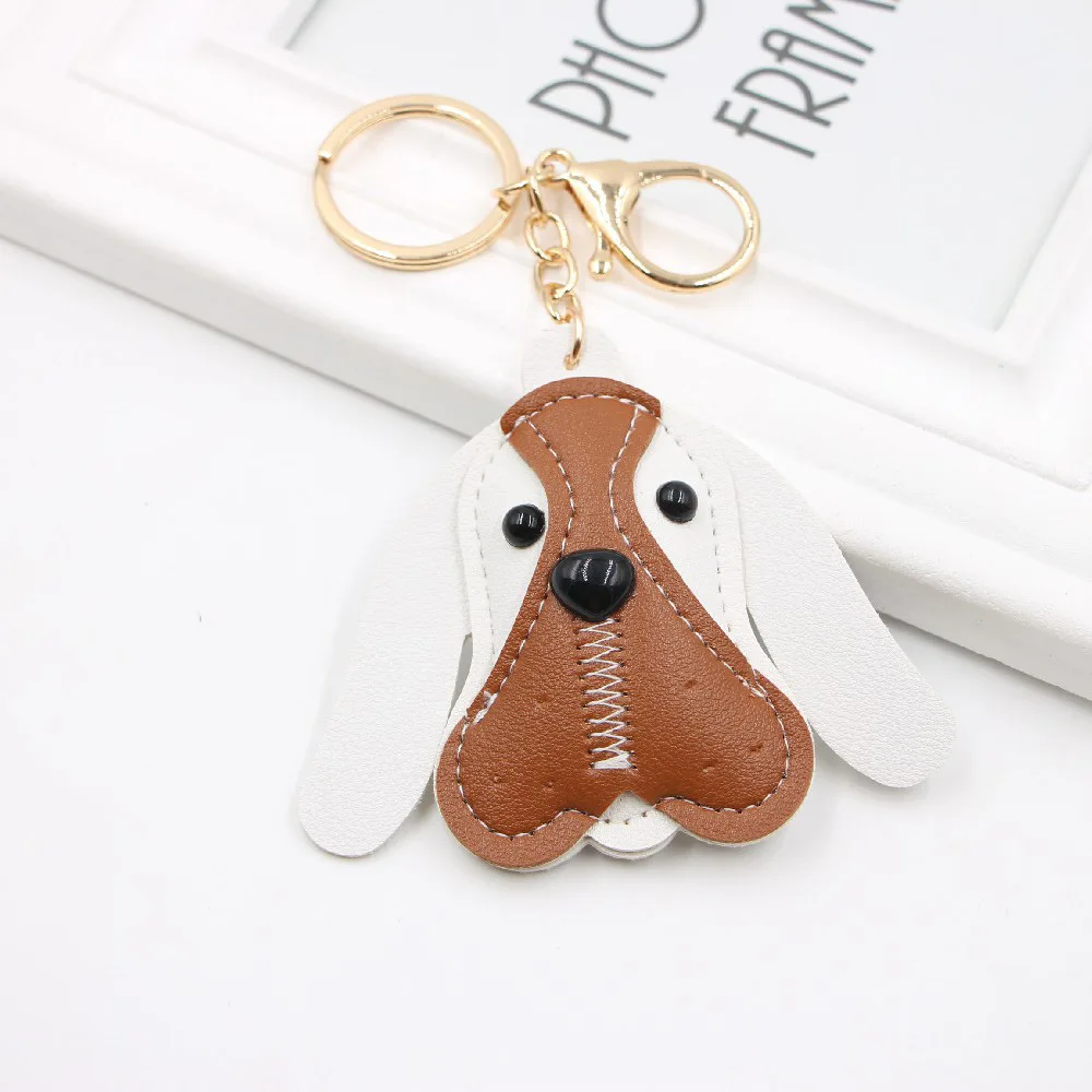 wholesale dog keychain dog shape leather key chains PU leather Puppy keyring Car Keys bag pendant animal french bulldog keychain