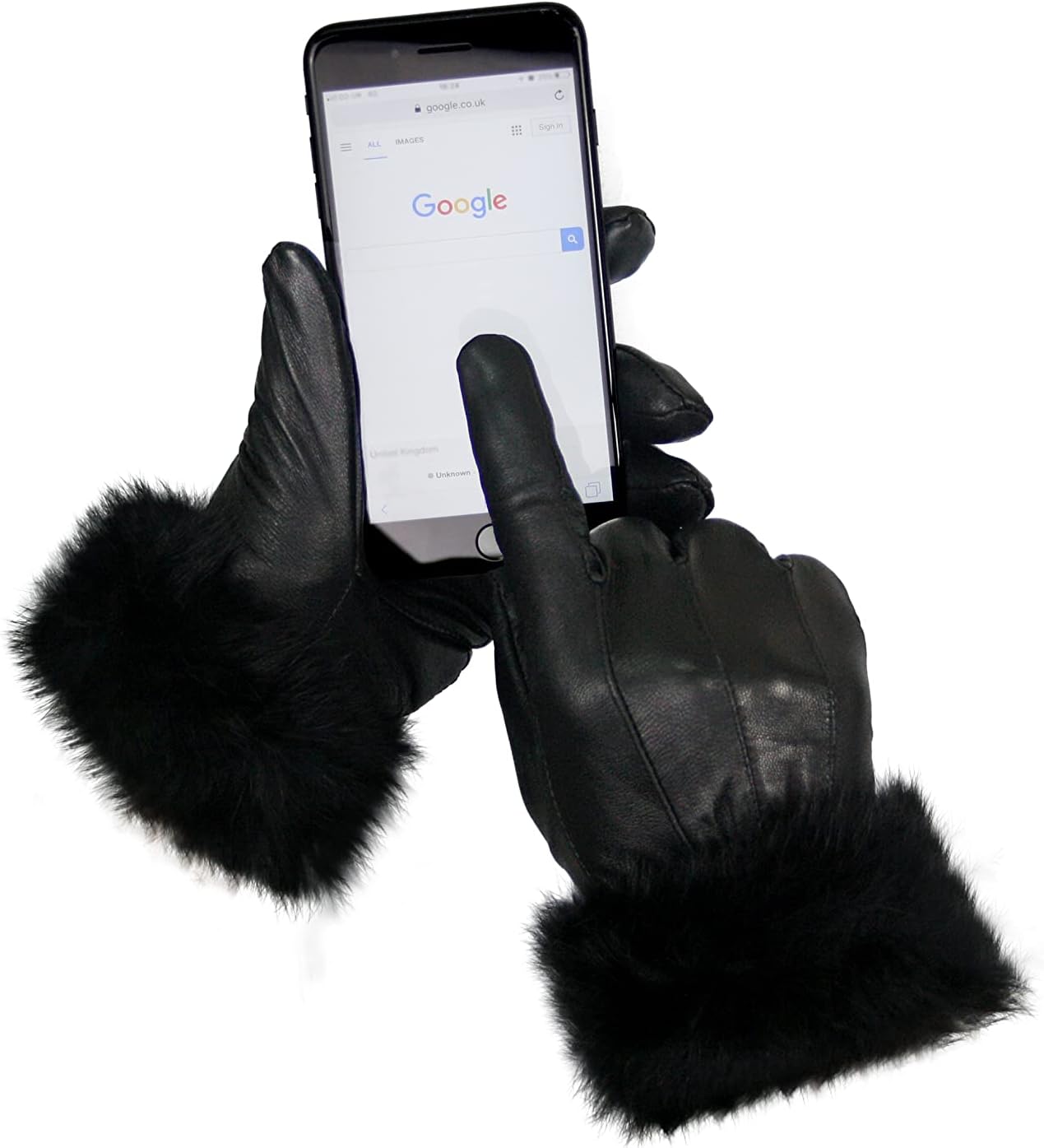 Womens Black Ladies Leather Gloves with Fur Trim Fleece Lined Winter M L XL Gift