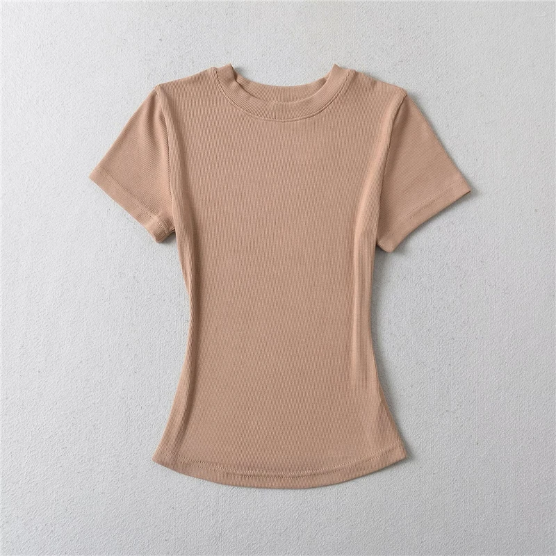 LUNDUNSHIJIA 2024 Summer Sexy Women Basic O-neck Short Sleeve T-shirt Ladies Slim Elasticity Cotton Tee Tops 12 Colors