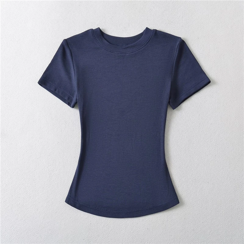 2025 Summer Sexy Women Basic O-neck Short Sleeve T-shirt Ladies Slim Elasticity Cotton Tee Tops multiple color