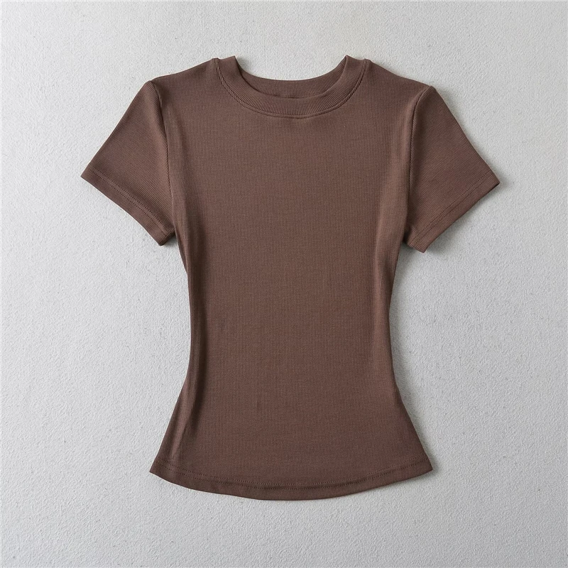 2025 Summer Sexy Women Basic O-neck Short Sleeve T-shirt Ladies Slim Elasticity Cotton Tee Tops multiple color