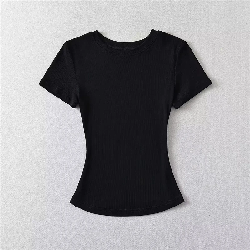 LUNDUNSHIJIA 2024 Summer Sexy Women Basic O-neck Short Sleeve T-shirt Ladies Slim Elasticity Cotton Tee Tops 12 Colors