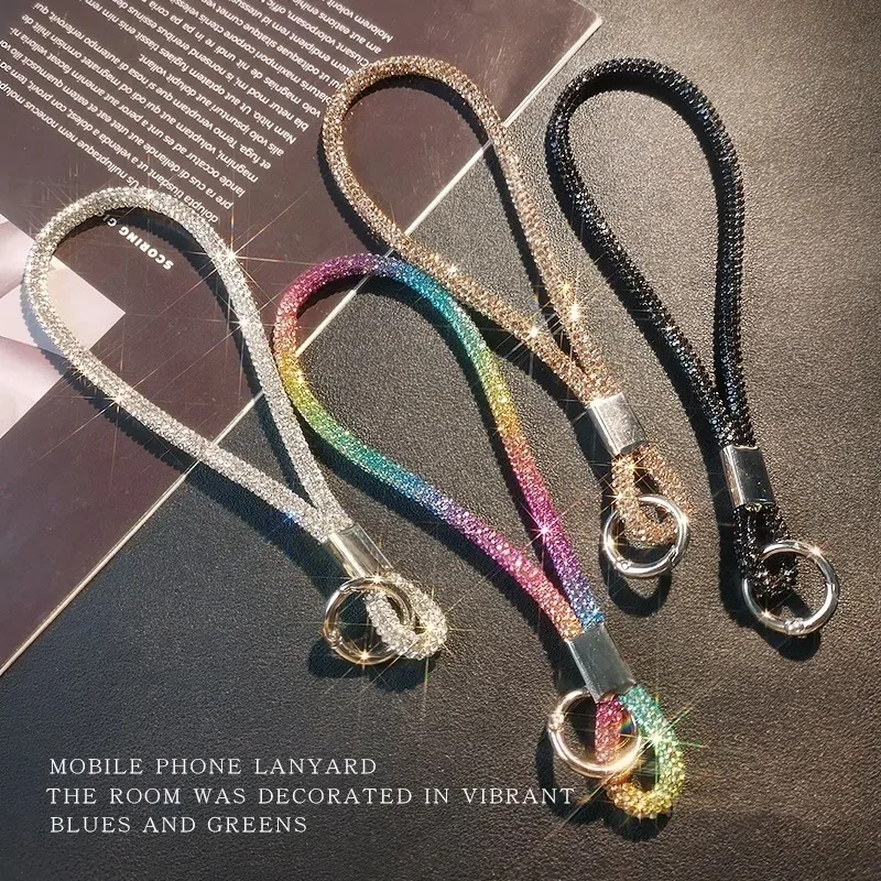 Glitter Flashy Rhinestone Cell Phone Charm Lanyard for iPhone Diamond Crystal Phone Wrist Straps Keychain Hanging Anti-lost Rop