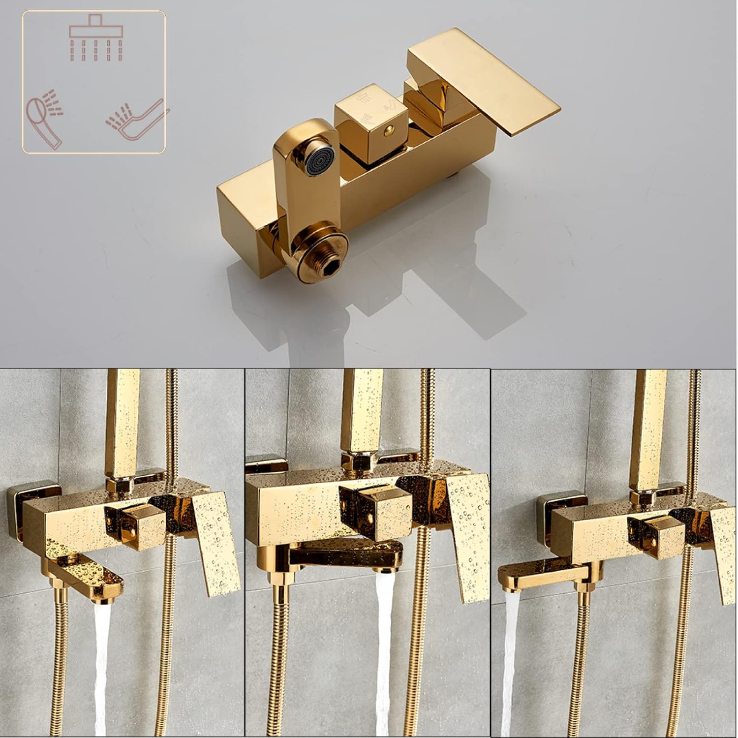 CZKVKTER Golden Bathroom Shower Faucet Set Gold Rainfall Shower Mixer Crane Wall Mounted with Hand Shower Bath Rain Column Tap,Shower Faucet a/Shower Faucet a