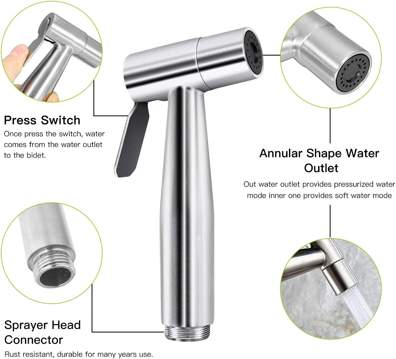 DJROLL Handheld Bidet Sprayer for Toilet, Spray Attachment with Hose for Feminine Wash, Baby Cloth Diaper Washer, Stainless Steel Cleaner and Shower Sprayer for Pet, Bathroom or Toilet