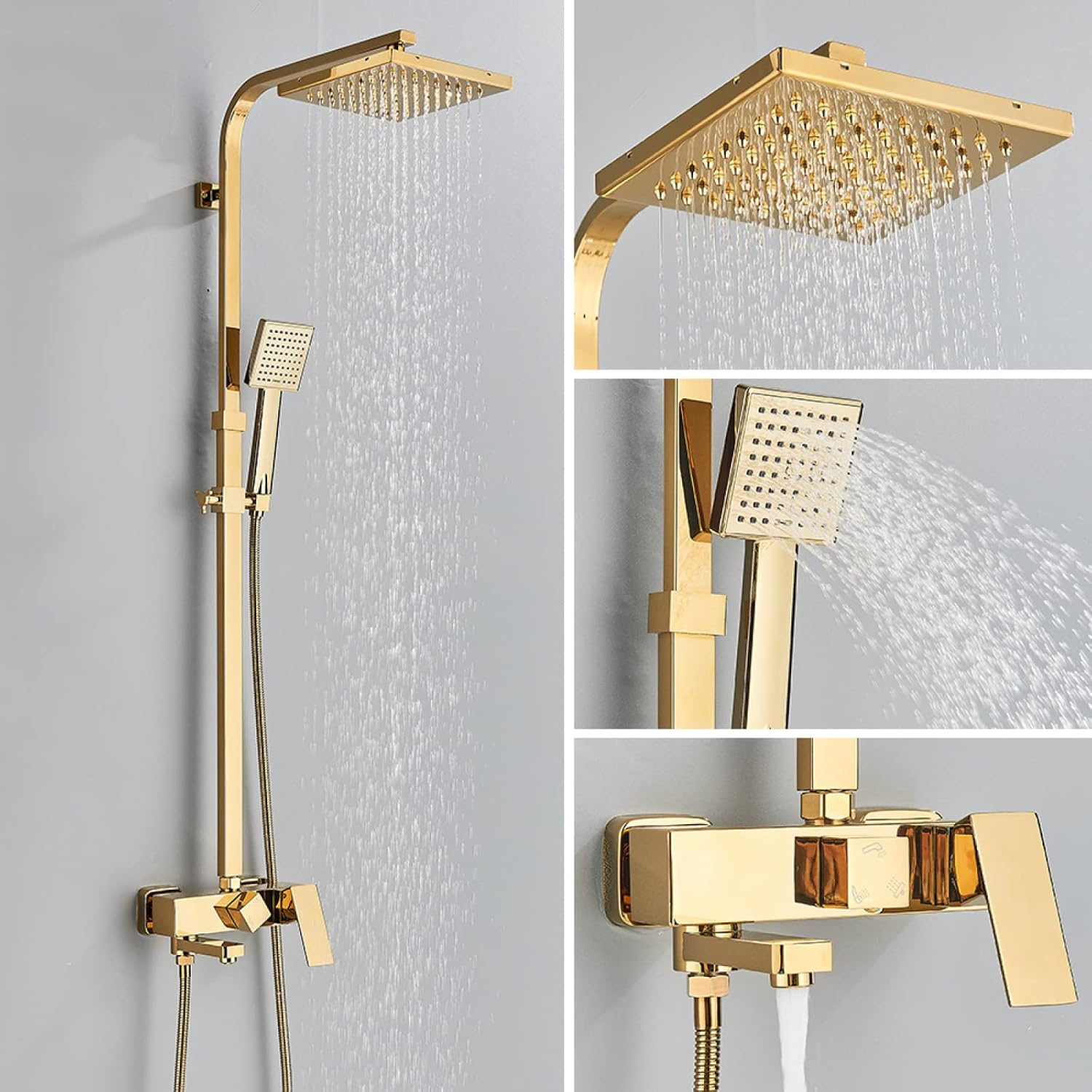 CZKVKTER Golden Bathroom Shower Faucet Set Gold Rainfall Shower Mixer Crane Wall Mounted with Hand Shower Bath Rain Column Tap,Shower Faucet a/Shower Faucet a