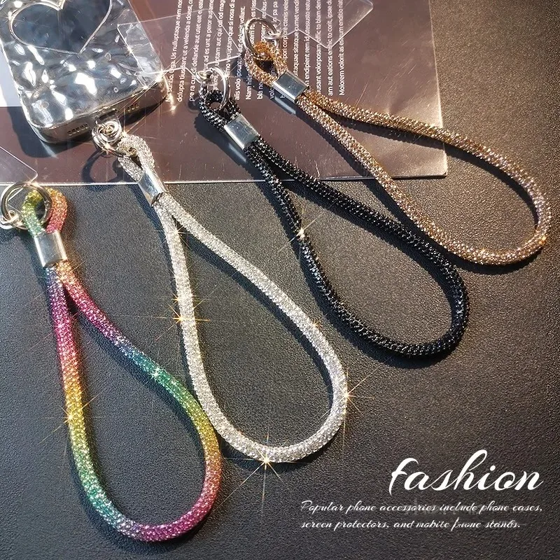 Glitter Flashy Rhinestone Cell Phone Charm Lanyard for iPhone Diamond Crystal Phone Wrist Straps Keychain Hanging Anti-lost Rop