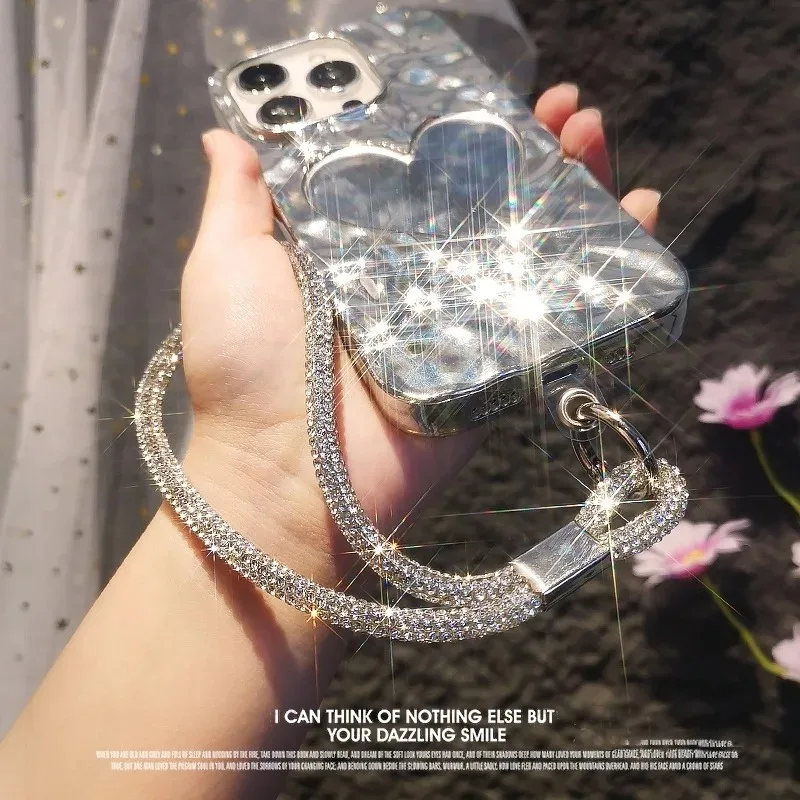 Glitter Flashy Rhinestone Cell Phone Charm Lanyard for iPhone Diamond Crystal Phone Wrist Straps Keychain Hanging Anti-lost Rop