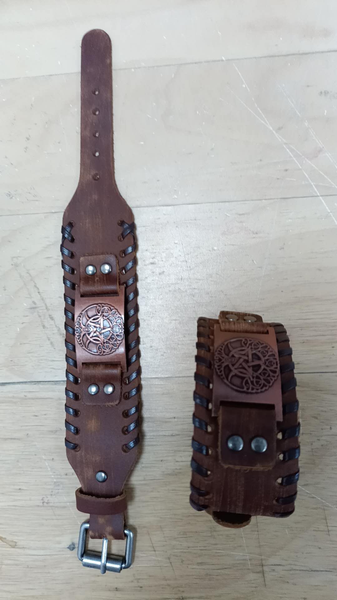 Nordic Viking Wolf Bracelet For MEn Hand-Woven Wide Leather Wristband Adjustable Bangles Punk Jewelry