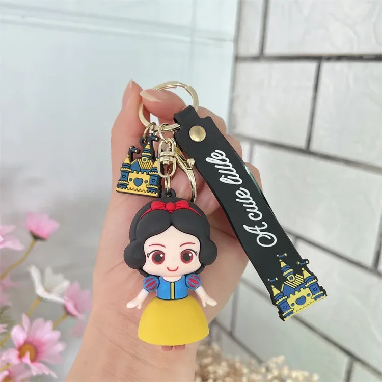 Disney Princess Snow White Elsa Anime Cartoon Pendant Keychain Holder Car Keyring Mobile Phone Bag Hanging Jewelry Kids Gifts