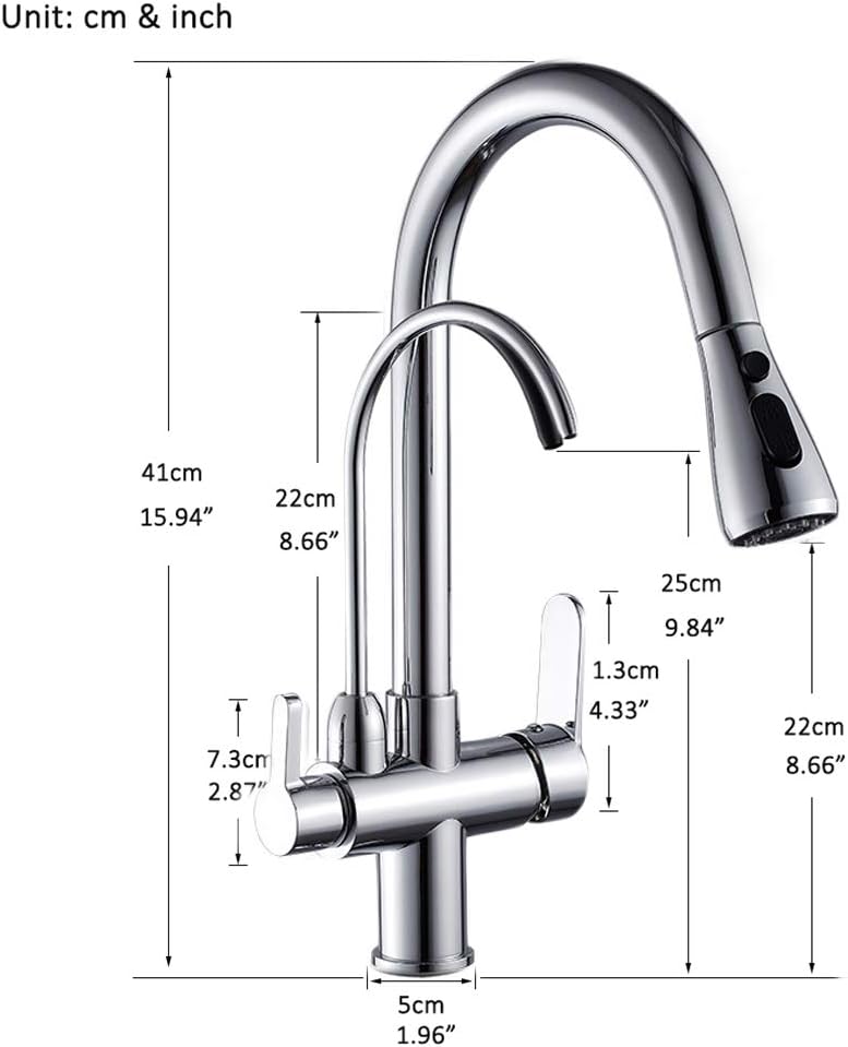 Onyzpily 3 Ways Kitchen taps Pure Water Filter Pull Down 360° Swivel Dual Handle Kitchen Sink Mixer Taps Brass Chrome，Not Include Filter System