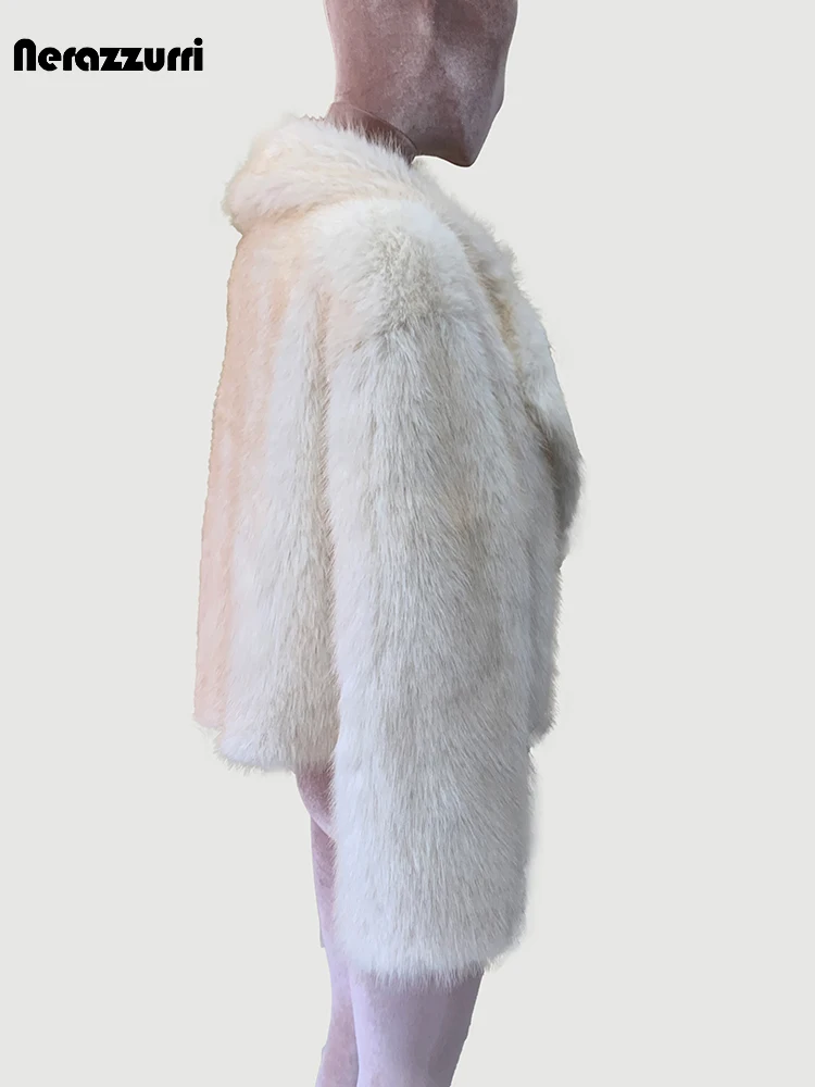 Nerazzurri Spring Winter Short Hairy Thick Warm Soft Faux Fur Coat Women Without Button Fluffy Jacket Furry Cardigan Long Sleeve