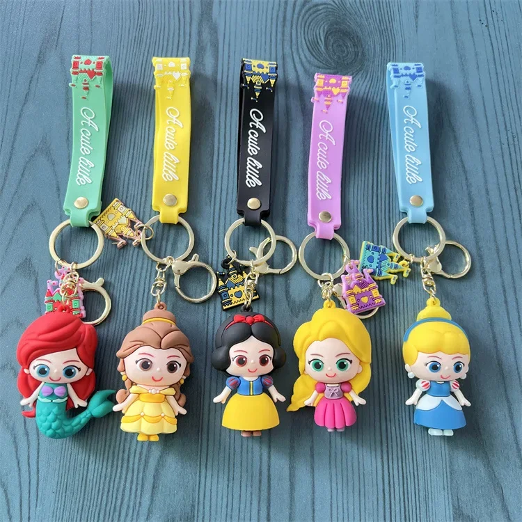 Disney Princess Snow White Elsa Anime Cartoon Pendant Keychain Holder Car Keyring Mobile Phone Bag Hanging Jewelry Kids Gifts