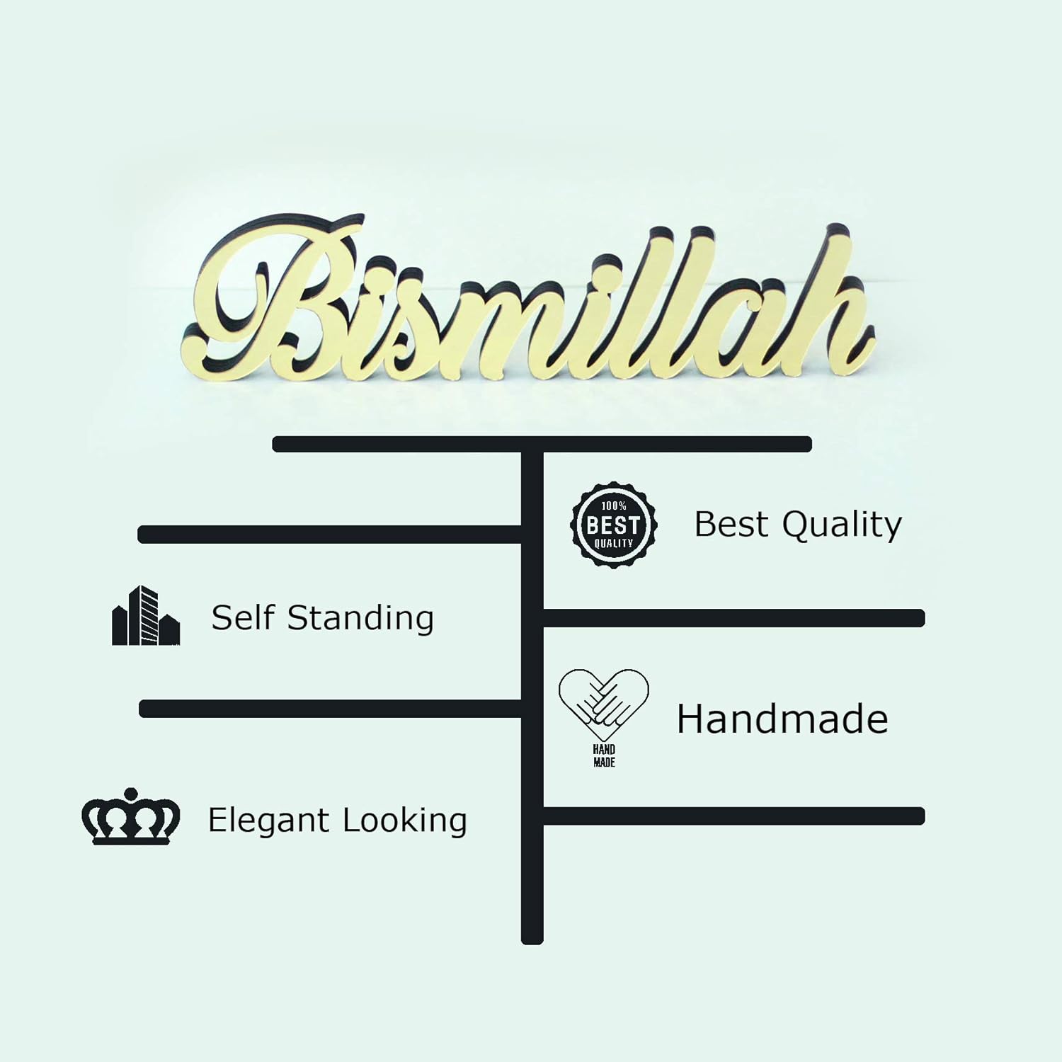 iwa concept Bismillah Gold | Home Decor or Islamic Decor for Table or Shelves | Home Decorations for Ramadan Gifts | Eid Decorations | Islamic Ramadan Gift | Islamic Table Decor