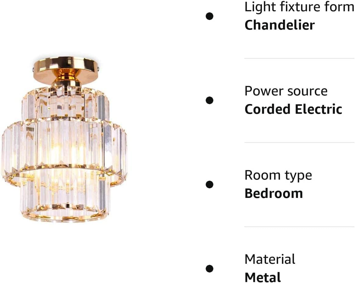 Cainjiazh Mini Chandelier Crystal Chandeliers Lighting Flush Mount Ceiling Light Double-Layers Crystal Modern Chandelier Lighting Fixture for Bedroom Hallway Bar Kitchen Living Room(Gold)