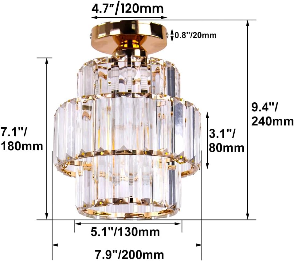 Cainjiazh Mini Chandelier Crystal Chandeliers Lighting Flush Mount Ceiling Light Double-Layers Crystal Modern Chandelier Lighting Fixture for Bedroom Hallway Bar Kitchen Living Room(Gold)