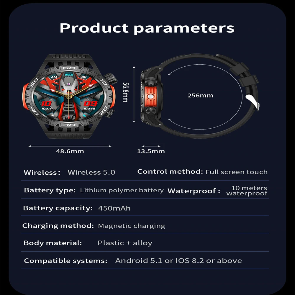 Smart Watch Men With LED Lighting Compass Sports Fitness Tracker Watch IP68 Waterproof Bluetooth Talk SmartWatch For Android IOS