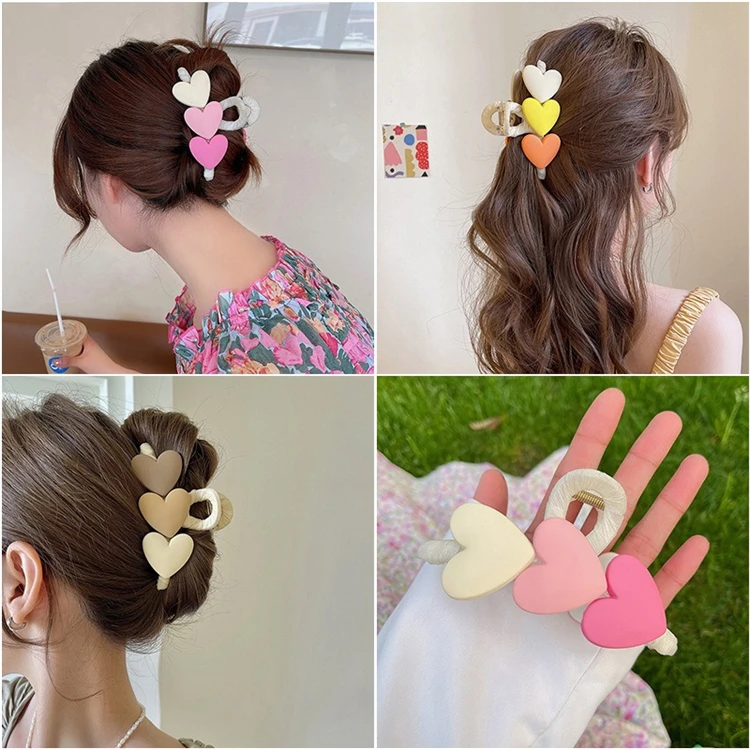 Acrylic Simple Gradient Love Heart Hair Claw Cute Three colour Hair Claw For Thick Hair Matte Haarspange For Women Accessories