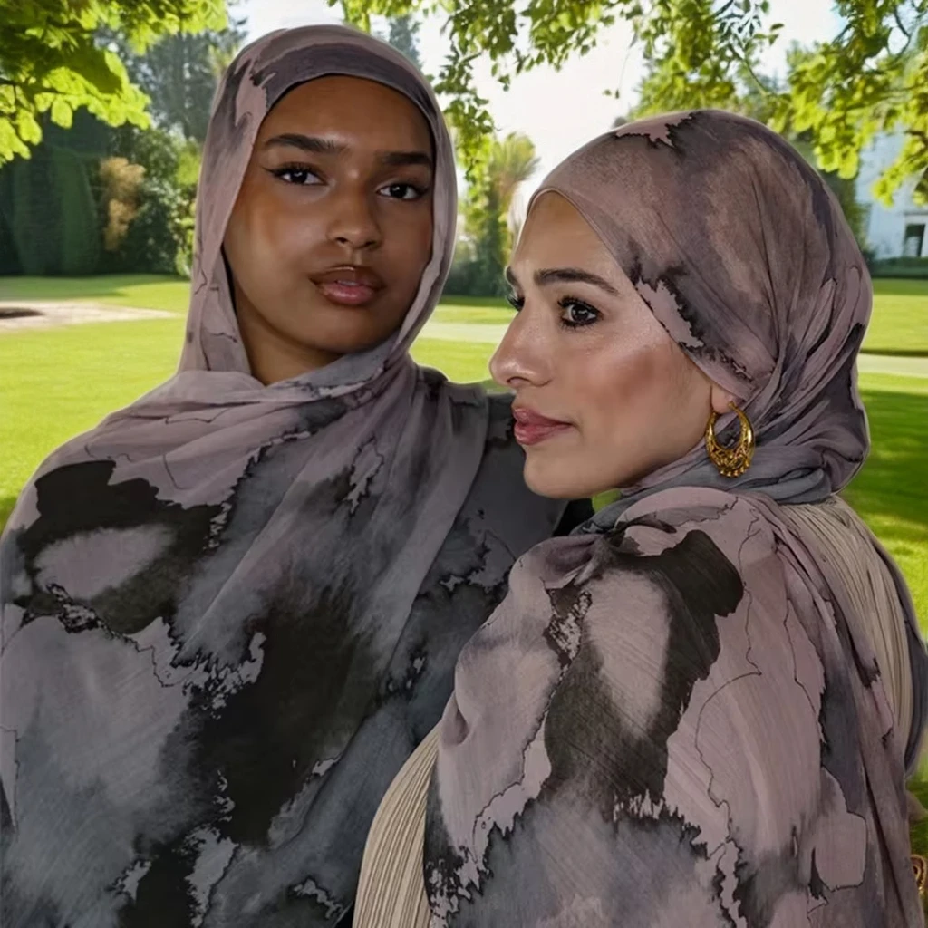 Premium Muslim 80x180cm Ombre Hijab Digital Printed Marble Modal Scarf Viscose Malaysian Women Shawl