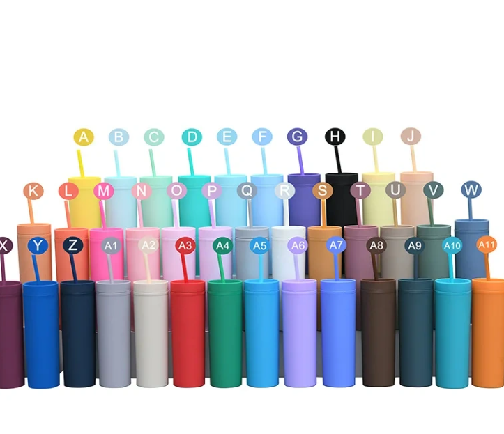 Reusable Matte Acrylic Tumblers with Lids 16oz Double Wall Plastic Skinny Tumblers Cup with Lid and Straw