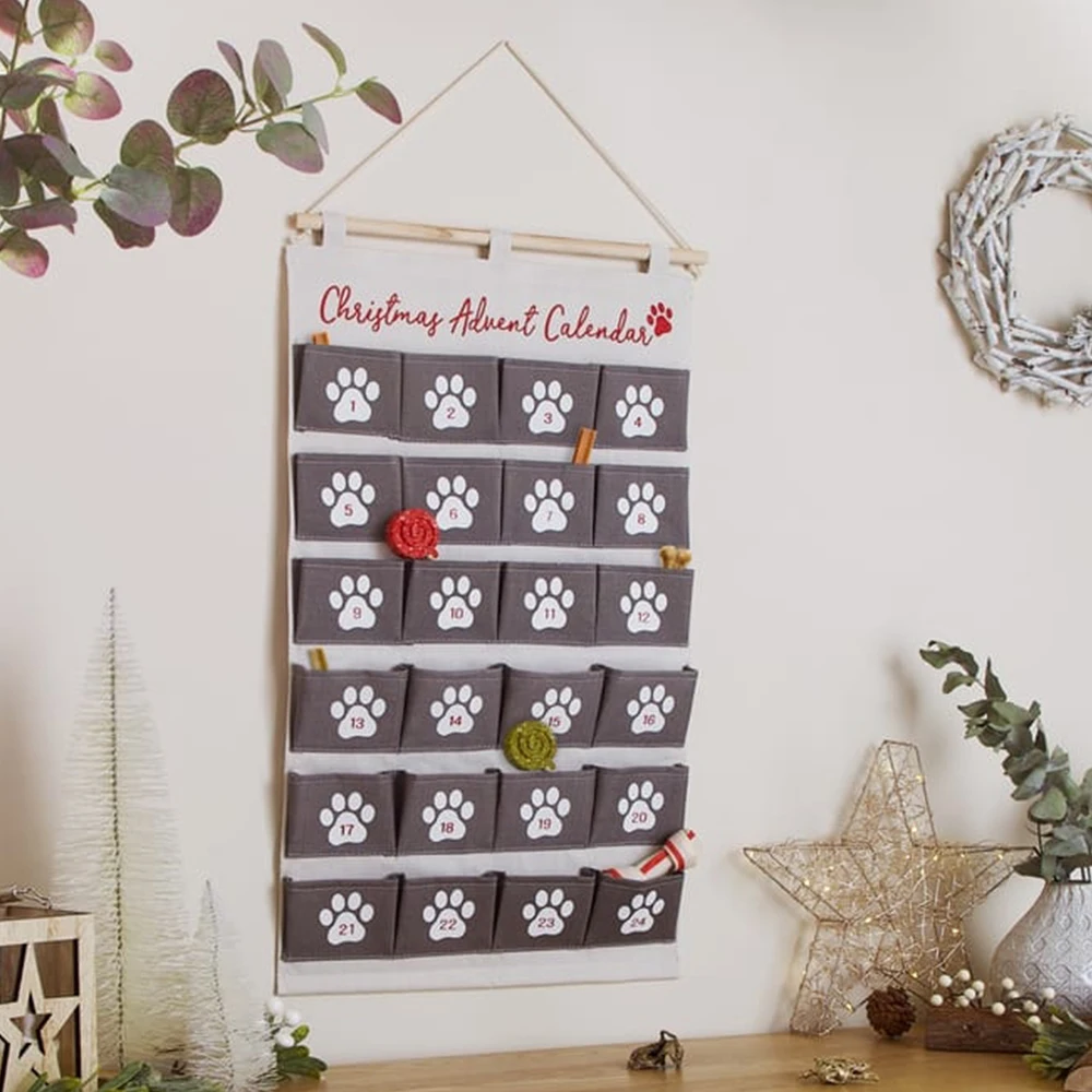 Hot Sale Wall Hanging Merry Christmas Dog Paw Printed Canvas Christmas Advent Calendar