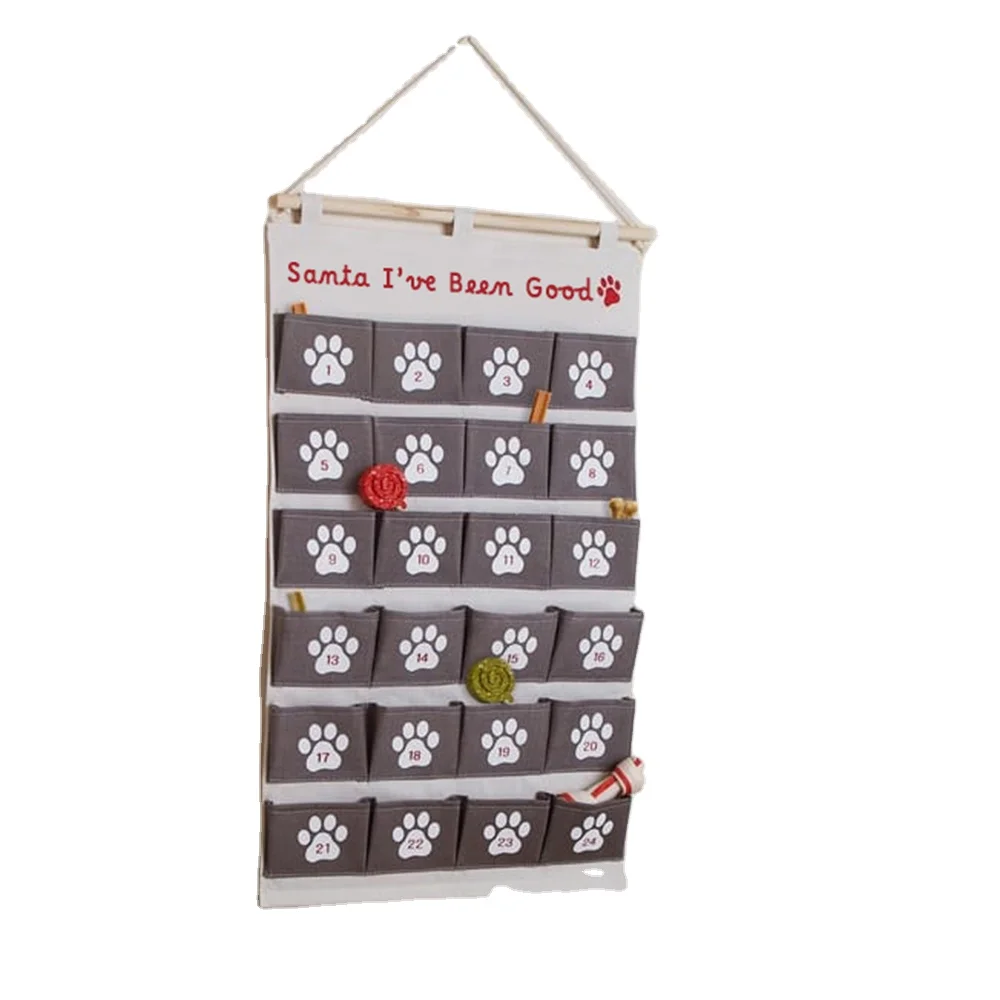Hot Sale Wall Hanging Merry Christmas Dog Paw Printed Canvas Christmas Advent Calendar
