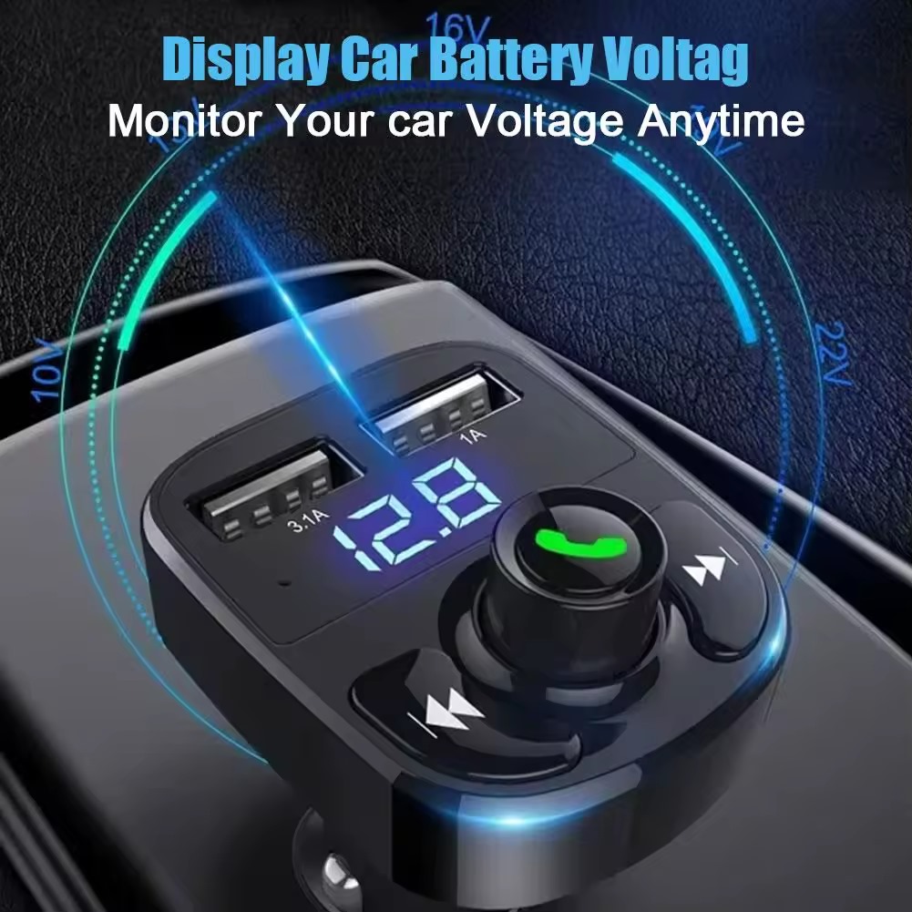 Car Charger Wireless Bluetooth FM Transmitter Hands-Free Calling Radio Receiver Mp3 Music Stereo Adapter Dual USB Port Charger