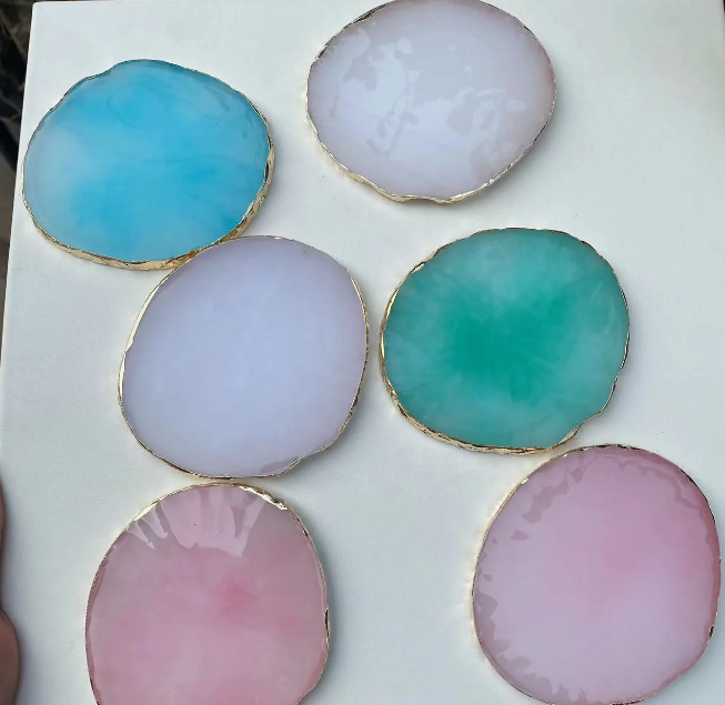 Hot Sell Rose Quartz Resin Agate Coaster Candle Pad for home decor