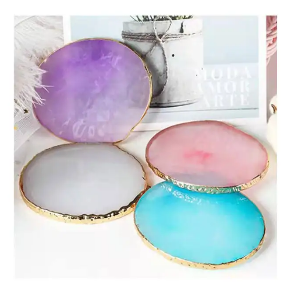 Hot Sell Rose Quartz Resin Agate Coaster Candle Pad for home decor