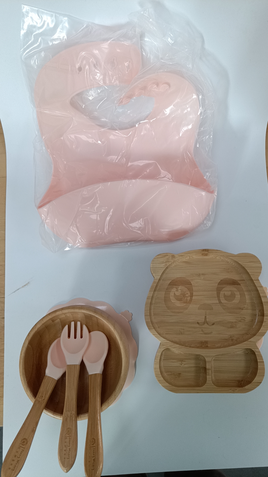 TEENY WEANY Baby Bamboo FEEDING SET Suction Bowl, Plate & Spoon Set | Stay Put Toddler Led Feeding Bowls & Plates