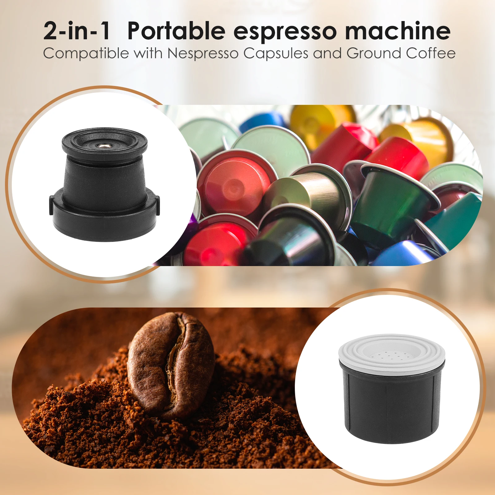 BioloMix 2 In 1 Manual Espresso Coffee Machine Hot/Cold Portable coffee Maker For NS Capsules & Ground Hand Press,hiking Camping