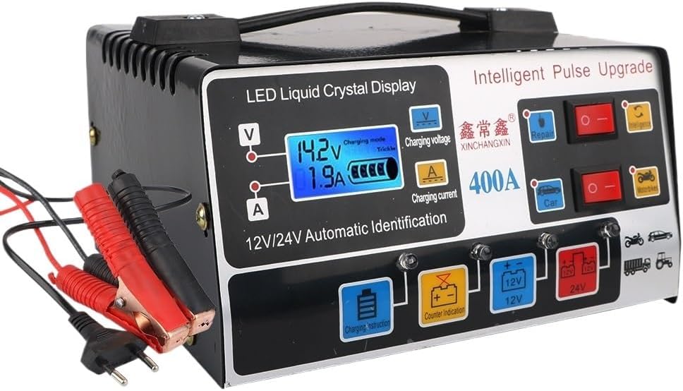 Car Battery Charger,12v Battery Charger LCD Display 12V/24V 220W Car Battery Charger Fully Automatic Pulse Repair High Frequency High Power