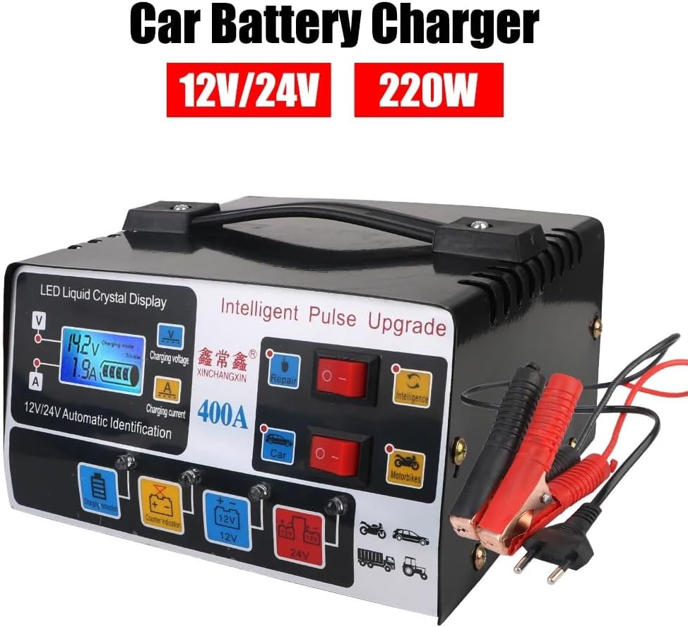 Car Battery Charger,12v Battery Charger LCD Display 12V/24V 220W Car Battery Charger Fully Automatic Pulse Repair High Frequency High Power