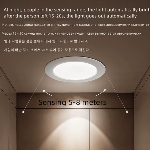 LED Downlight 7W Recessed Ceiling Lamp AC220V Downlight With Intelligent Radar Sensor Lights for Bathroom Stairs Balcony