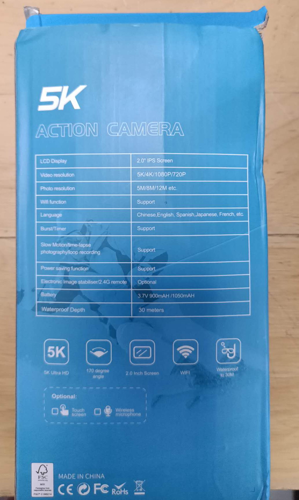 Action Camera, Native 5K 30FPS 20MP,30M Waterproof Underwater Camera,2” LCD Screen,EIS, External Mic,Vlog Camera,Remote Control and Helmet Accessories Kit