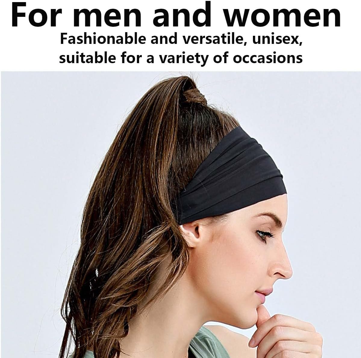 3Pcs Men's and Women's Sports Headbands Elasticated Wide Hairbands Men's Sports Sweatband and Sports Headbands Suitable for Running Cross Training Racket sports and fitness (Brown Black Navy Blue)