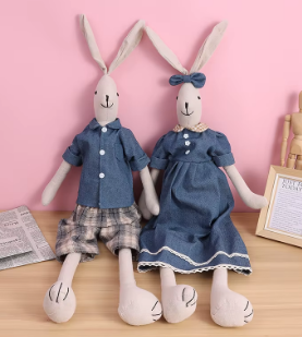 custom cotton linen Juliette bunny doll stuffed plush linen fabric bunny dolls for easter Home Decoration Ornament
