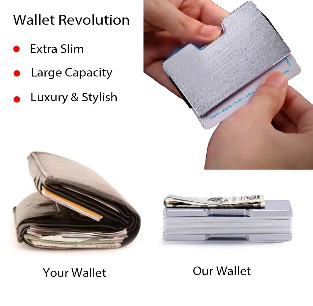 Ultra Thin RFID Blocking Aluminum Credit Card Holder with Money Clip Minimalist Metal Wallet