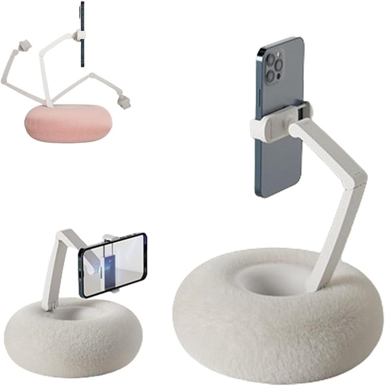 Eeiiey Fuzzy Bowl with Kindle Holder,Tablet Pillow Stand,360°Adjustable Phone Holder for Bed,Kindle Pillow Stand,Cute Plush Kindle Holder Pillow for Phone with Soft Plush Fabric (White)