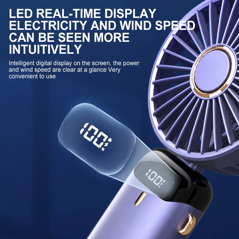 Hand Fan Digital Display Handheld Usb Plastic Table Fans Type C Portable Foldable Rechargeable Sports Mini Fan