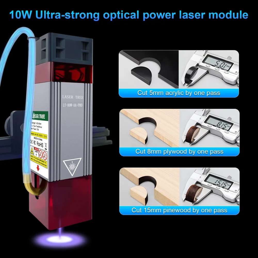 LASER TREE 10W Laser Module Head 450nm Blue Light TTL Module Set for Laser Engraver Wood Cutting Smarter Tool