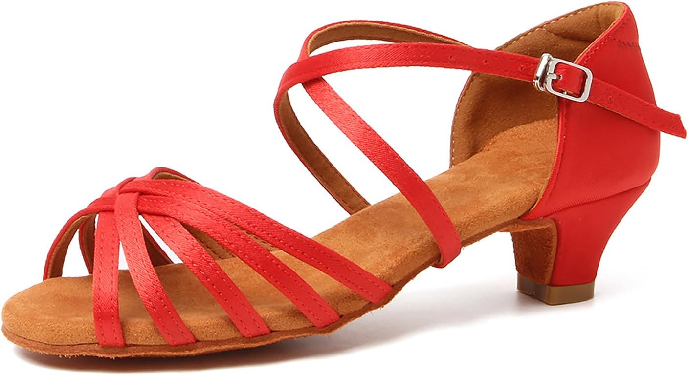 TINRYMX Latin Dance Shoes Girls Satin Dance Shoes Practice Tango Salsa Ballroom Dance Shoes,Model-EM-PUXGG